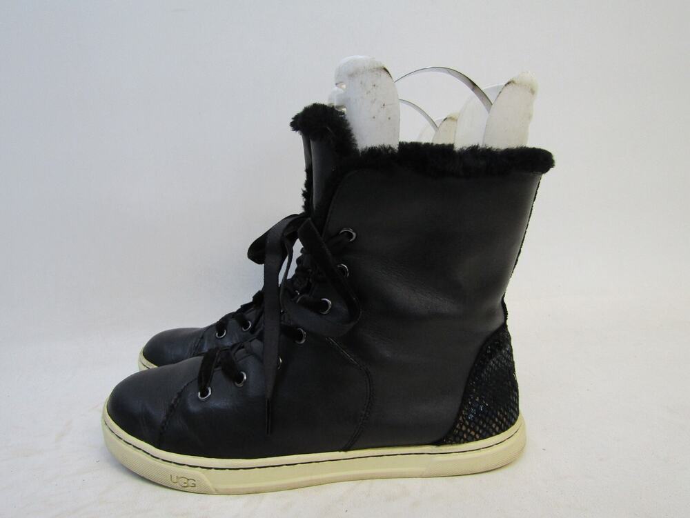 UGG Womens Size 7.5 M Black Leather Laces Ankle Fashion Boots